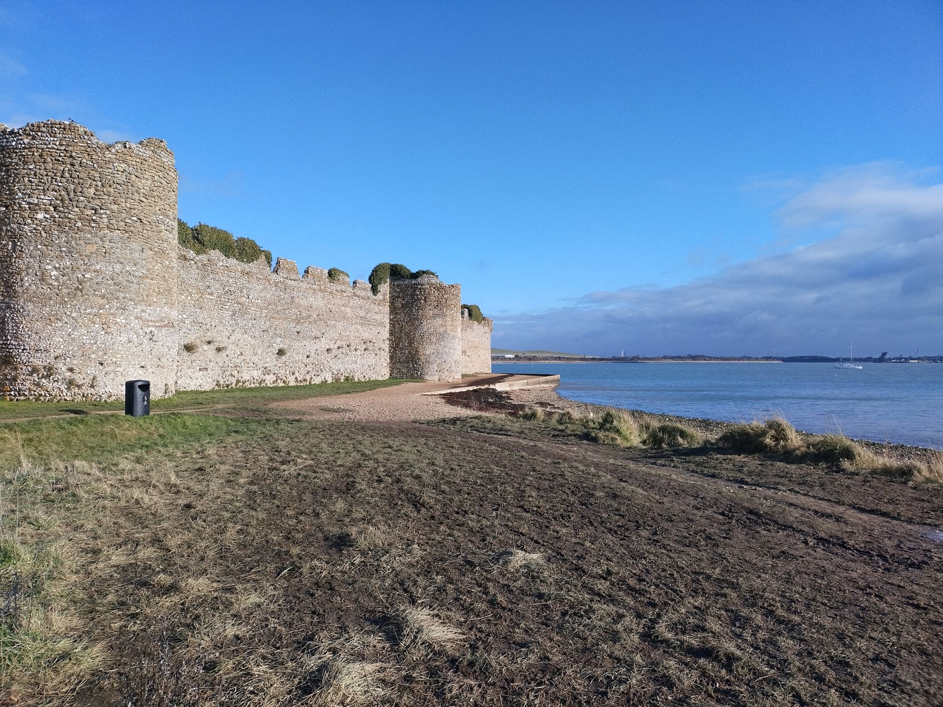 A picture of Portchester castle and a blue sky